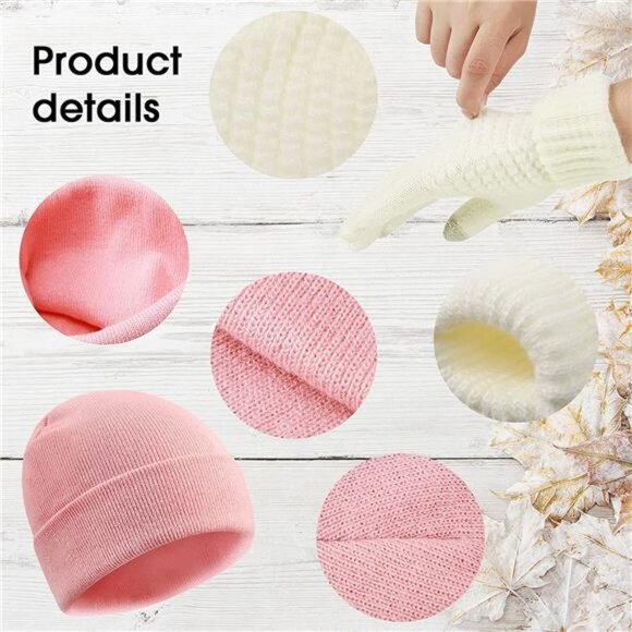 6 Pieces Women\'s Winter Beanie Hat Gloves Set